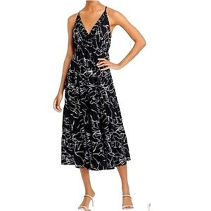 Tahari New With Tags VNeck Black White Print Tiered Spaghetti Strap Dress Large